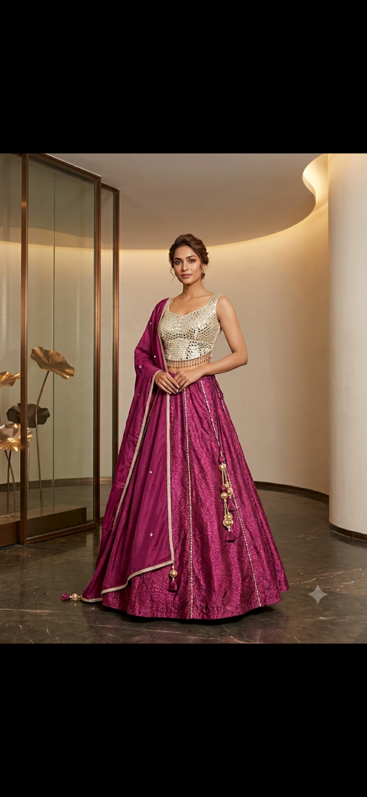 MAHI PURE GAJJI SILK BANDHEJ LENGHA WITH MIRROR CHOLI-MAGENTA