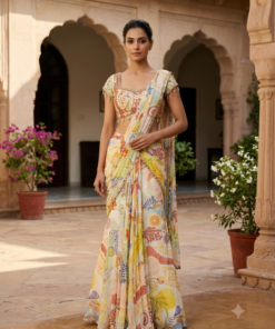 MISHA AQUA THEME MERMAID FLORAL DRAPE SAREE