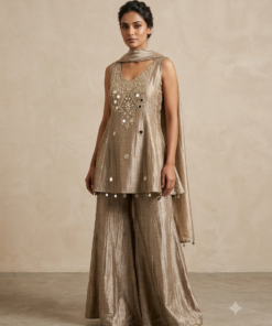 EVAYA GOLD TISSUE STYLISH PLAZZO SUIT WITH DUPATTA-GOLD