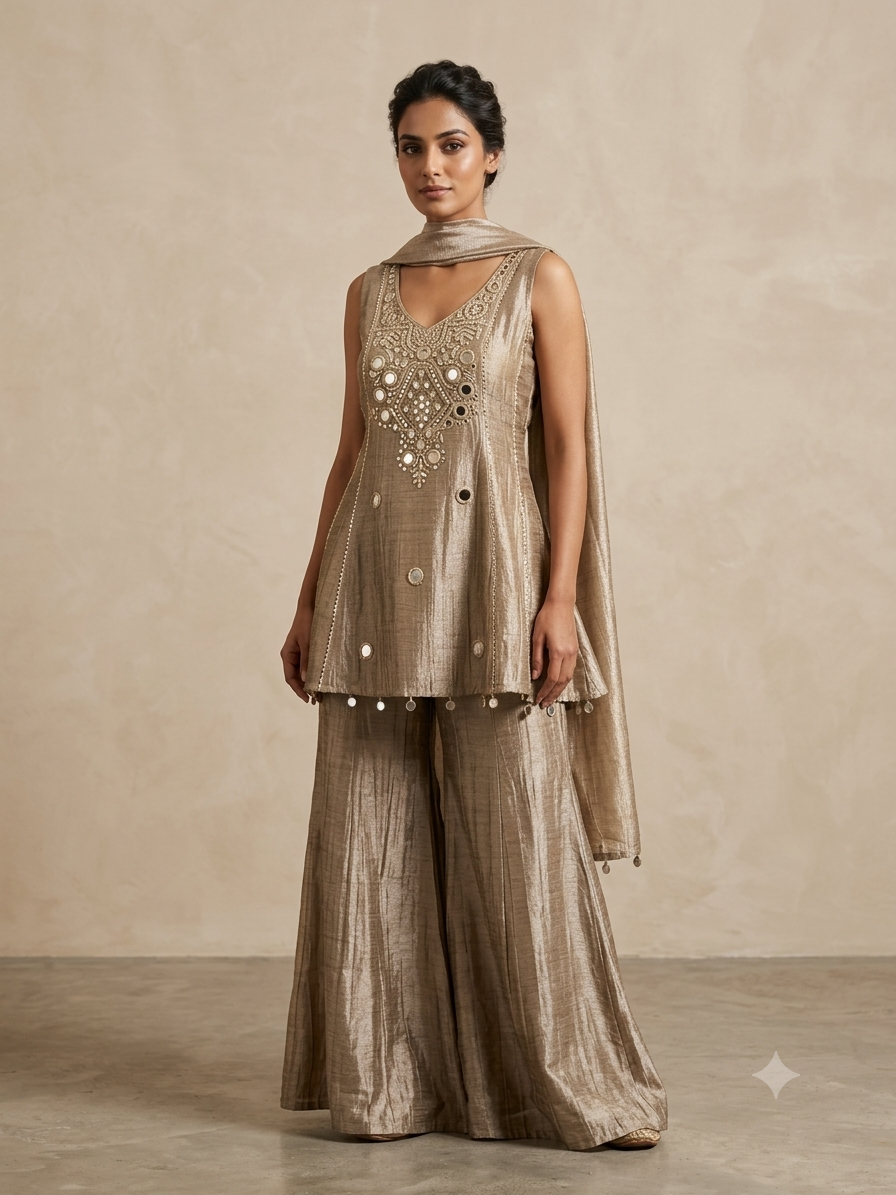 EVAYA GOLD TISSUE STYLISH PLAZZO SUIT WITH DUPATTA-GOLD