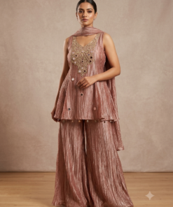 EVAYA STYLISH PLAZZO SUIT WITH DUPATTA-BLUSH CARROT PINK