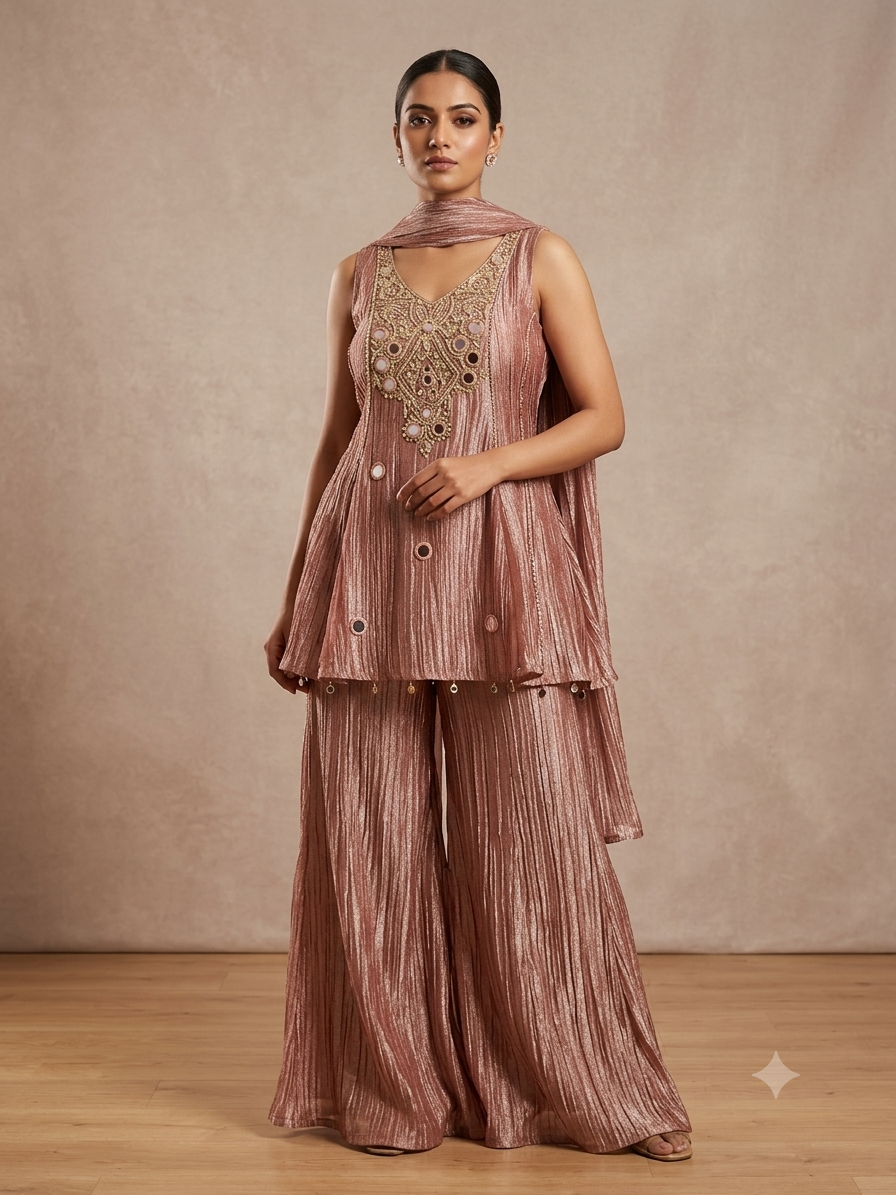 EVAYA STYLISH PLAZZO SUIT WITH DUPATTA-BLUSH CARROT PINK