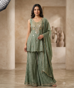 EVAYA STYLISH PLAZZO SUIT WITH DUPATTA-SAGE GREEN