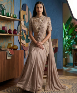 TAUPE DESIGNER CELEB STYLE READY TO WEAR DRAPE SAREE