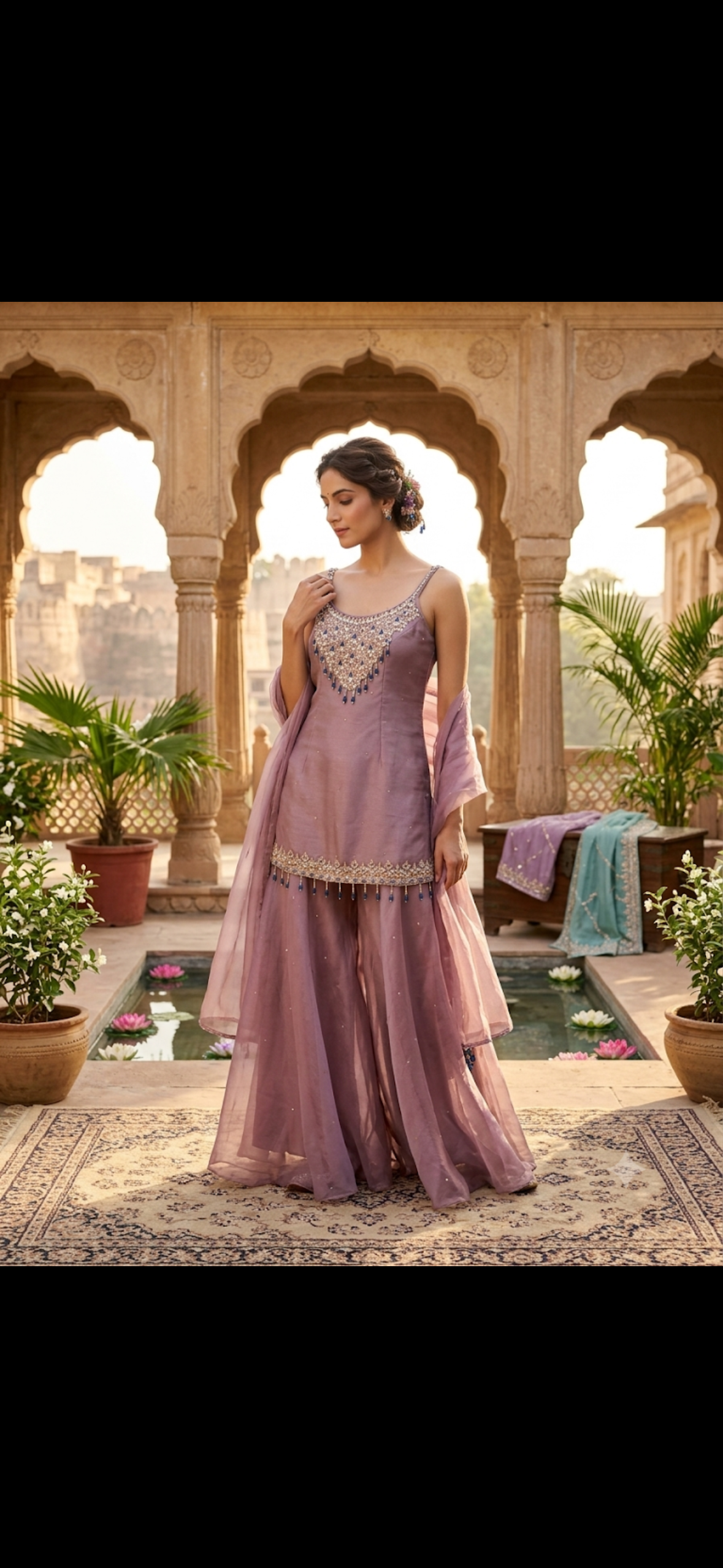 LEENA MAUVE PINK HEAVY SHARARA SUIT WITH JEWEL DUPATTA