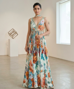 JIMI BOHEMIAN PLAZZO SET WITH TASSEL BUSTER & DUPATTA-OCEAN FLORAL BLUE