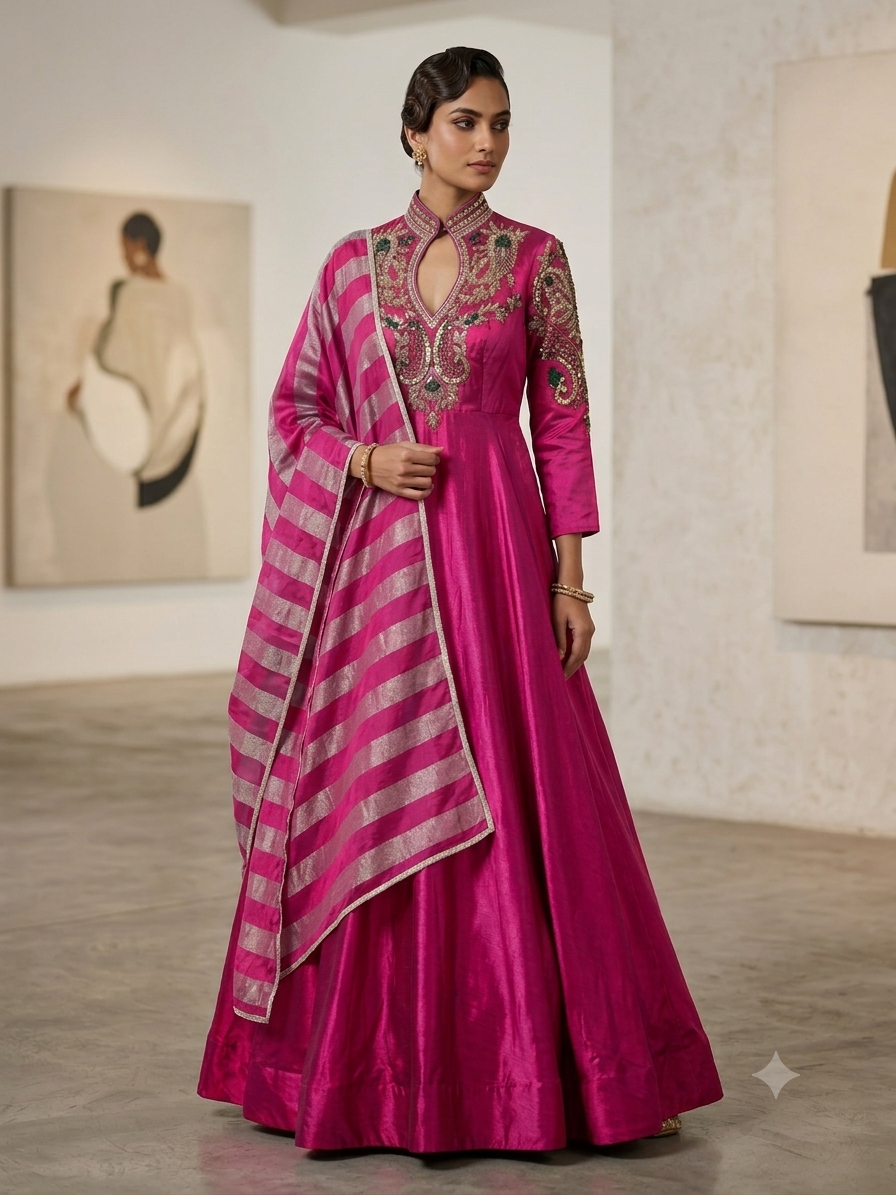RIYA HOT PINK CELEB STYLE HEAVY ANARKALI SUIT WITH DUPATTA