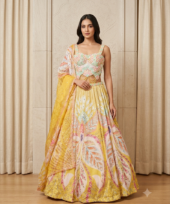 YELLOW TROPICAL HEAVY LENGHA CHOLI WITH DUPATTA