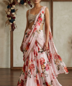 AROHI FLORAL DESIGNER READY TO WEAR DRAPE WITH FULL HAND WORK BLOUSE