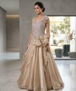 HIYA LUXE GOLD CELEBRITY STYLE RUFFLE GOWN