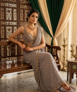 LILAC GREY MISHA MAHIMA MAHAJAN INSPIRED STYLISH DRAPE SAREE