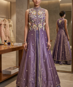 ROSEELA LAVENDER HEAVY SKIRT WITH FRONT CUT LONG TOP WITH PURE HANDWORK