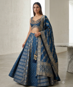 MAHIMA INSPIRED ROYAL BANARASI TUQUOISE LENGHA SET