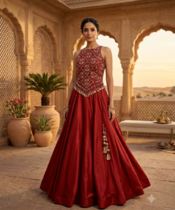 MEHATI RUSTIC DESIGNER BLOUSE LENGHA CHOLI SET WITH NECK BELT DUPATTA